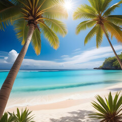 A tropical beach with a beautiful sea and clear sky