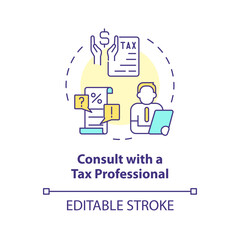 Consult with tax professional multi color concept icon. Financial advisory. How to apply for tax credits. Round shape line illustration. Abstract idea. Graphic design. Easy to use in blog post