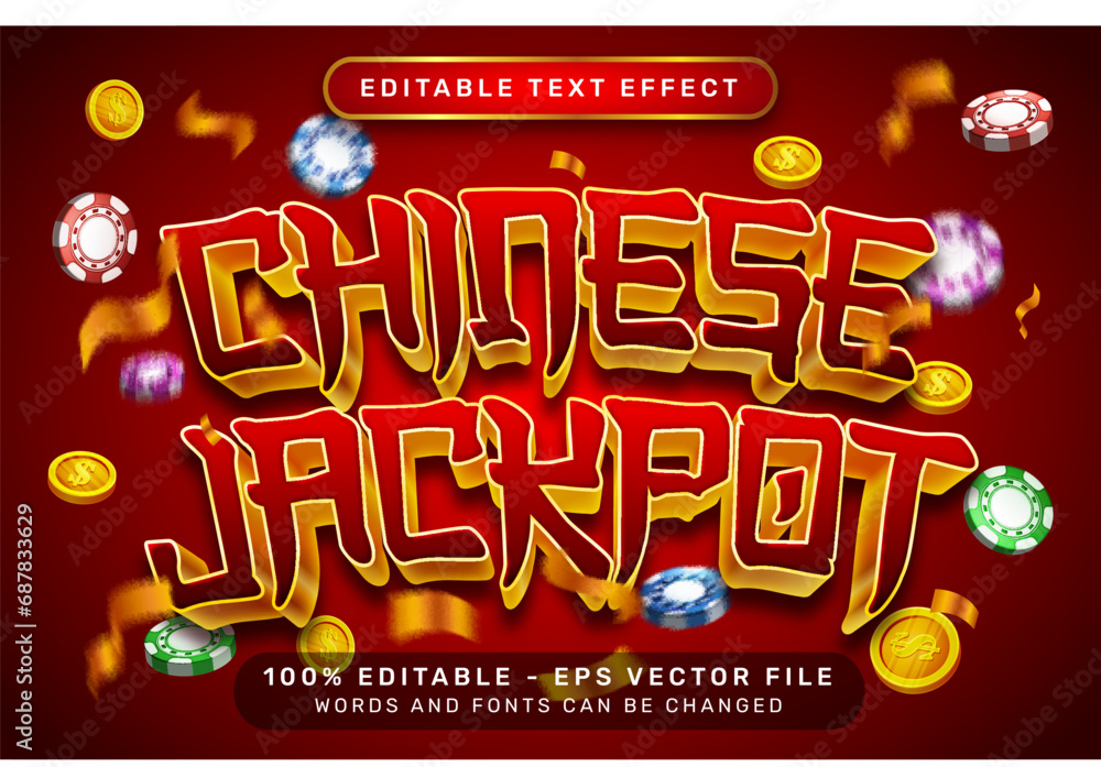 Poster chinese jackpot 3d text effect and editable text effect with lanterns and chinese ornaments