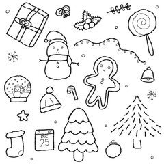 Pencil drawing Christmas icons set