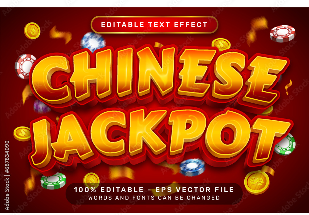 Poster chinese jackpot 3d text effect and editable text effect with lanterns and chinese ornaments