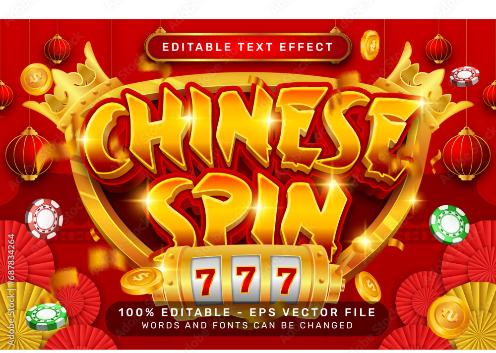Poster chinese spin 3d text effect and editable text effect with lanterns and chinese ornaments