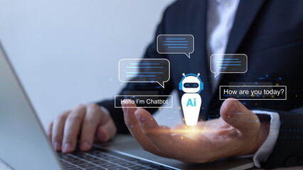 Robot AI, Artificial Intelligence. businessman using technology smart robot AI, artificial...