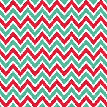 Christmas pattern chevron design wallpaper. Red, green and beige color zigzag pattern.