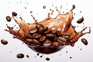 coffee splash with coffee beans white background