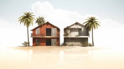 Two halves of a house clod and hot climates Ai Generative