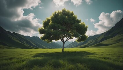 Fototapeta na wymiar a tree on a green grassy surface
