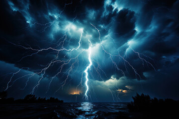 The lightning storm strikes into the sea use for the The World Meteorological Day