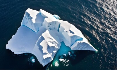 Top view of iceberg in ocean. 