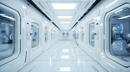 A white, sterile hi-tech clean room
