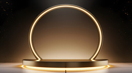 Abstract shiny color gold Circle Frame and Podium design