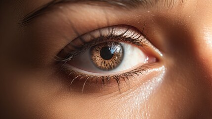 Obraz premium Beautiful woman. Close-up. Soft make-up Close up of young woman's open eye face cover with rain water drop