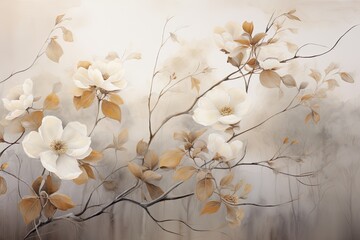 Golden magnolia branch flowers on an elegant background.