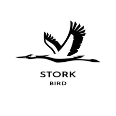 Flying stork logo. Black and White style.