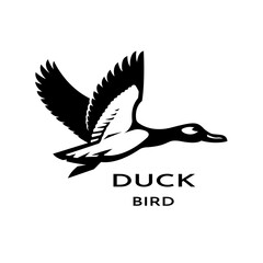 Flying duck logo. Black and White style.