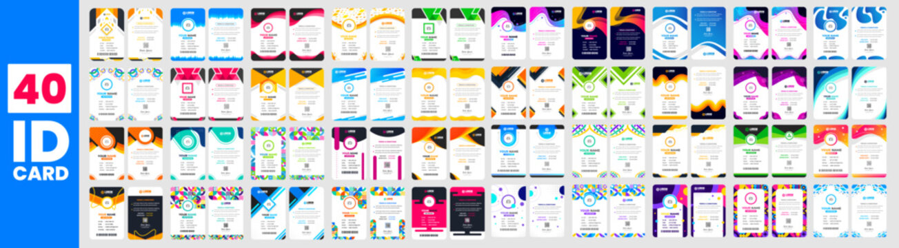 big mega set of 40 Collection corporate business id card design template. business id card bundle with unique shape. id card bundle. 40 item Company employee office id card set template.