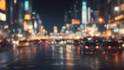 Fototapeta na wymiar Blurred bokeh of car in city at night, abstract background