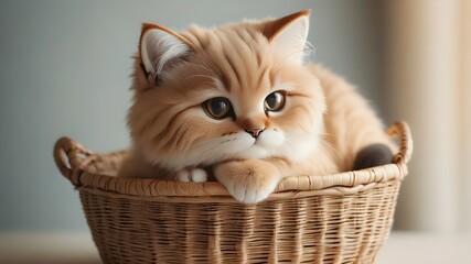 Fototapeta na wymiar Cute Cat Sleeping In A Wicker Basket