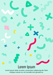 Abstract Minimal Vector Background in Trendy Doodle Style.   Vibrant Graphic Print with Dynamic Lines and Geometric Shapes.  Set of Vivid Poster 80s - 90s Design for Landing Page, Cover, Brochure.