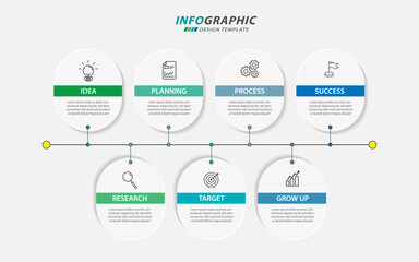 Fototapeta premium Timeline Creator infographic template. 7 Step timeline journey, calendar Flat simple infographics design template. presentation graph. Business concept with 7 options, vector illustration.