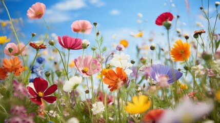 Obraz premium Closed Up of vibrant wild flowers in a Field background.