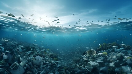Fototapeta na wymiar Trash in ocean pollution and marine debris