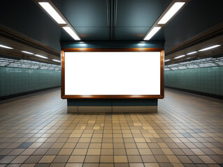 Subway advertisement mockup with illuminated display. Marketing and urban design concept. Generative AI