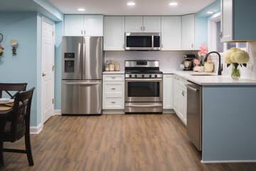 Beautiful modern interior design of kitchen background.