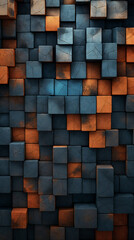 3d rendering of abstract geometric background with square tiles in orange and blue colors. AI Generative