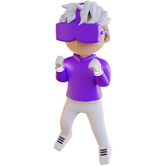 3D Purple Metaverse Character Playing Virtual Game Illustration