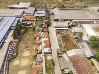 Industrial Photography. Aerial Landscapes. Top view of Food processing factory district in the...