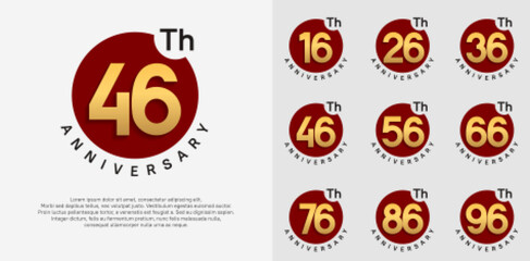 anniversary logotype vector set with red color circle and gold number can be use for celebration moment