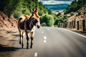Tuinposter donkey on the road © HUSNA