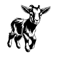Jumping Baby Goat Logo Monochrome Design Style