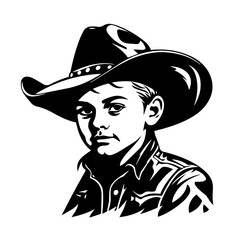 Kid Cowboy Logo Monochrome Design Style