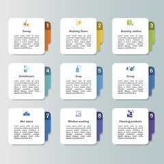 Infographics with Bioengineering theme icons, 10 steps. Such as antibiotics, molecular biology, chromosome, nano technology and more.