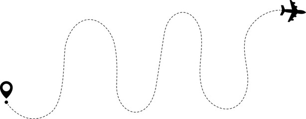 Airplane routes. Travel vector icon. Travel from start point and dotted line tracing.