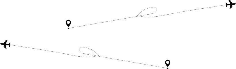 Airplane routes. Travel vector icon. Travel from start point and dotted line tracing.