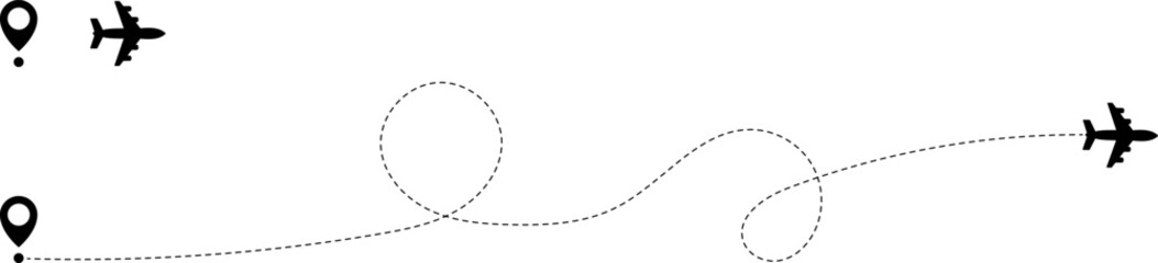 Airplane routes. Travel vector icon. Travel from start point and dotted line tracing.