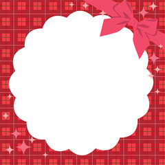 	
チェック柄の背景にリボンを付けたかわいいフレームのベクターイラスト	
