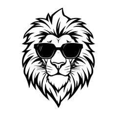 Lion In Sunglasses Logo Monochrome Design Style - obrazy, fototapety, plakaty