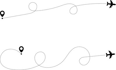 Airplane routes. Travel vector icon. Travel from start point and dotted line tracing.