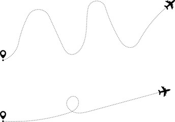 Airplane routes. Travel vector icon. Travel from start point and dotted line tracing.