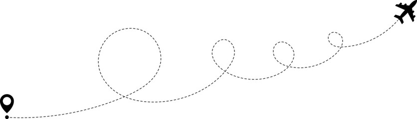 Airplane routes. Travel vector icon. Travel from start point and dotted line tracing.