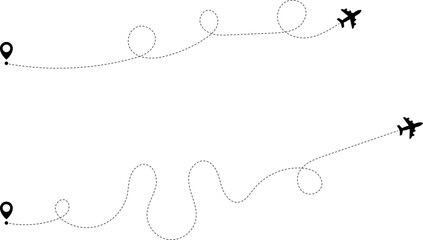 Airplane routes. Travel vector icon. Travel from start point and dotted line tracing.