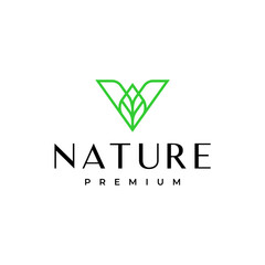 letter v green nature leaf logo design