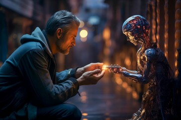 Concept of human evolution interaction and communication with A.I artificial inteligence