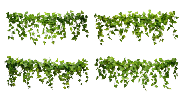 Collection of PNG. Green leaves Javanese treebine or Grape ivy. Jungle vine hanging ivy plant bush isolated on a transparent background.