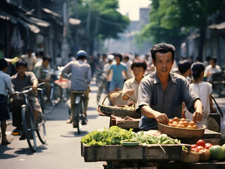 Chinese City Street in the 1980s AI Photo