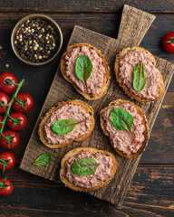bruschetta with duck liver pate, top view